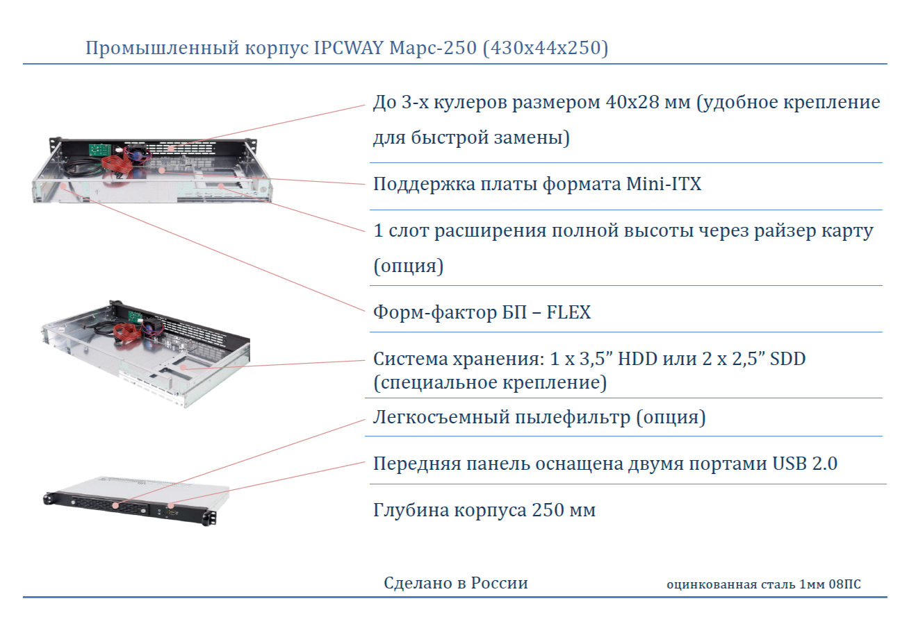 Промышленный серверный корпус 1U Марс-250